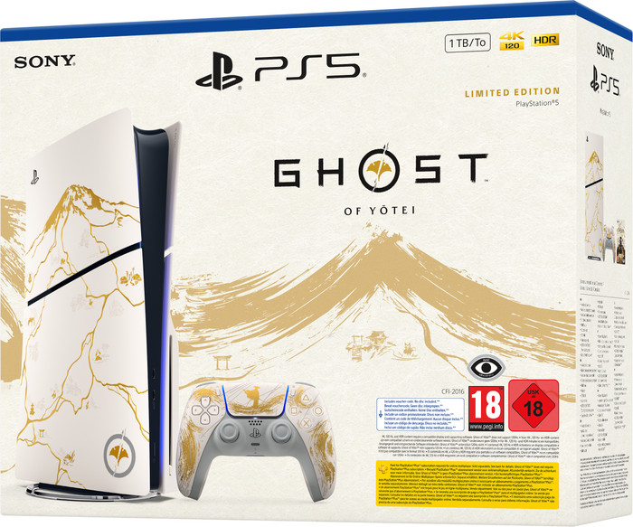 PlayStation 5 Slim Disc Edition + Ghost of Yotei Gold Limited Edition emballage