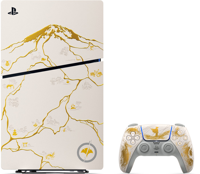 PlayStation 5 Slim Disc Edition + Ghost of Yotei Gold Limited Edition côté gauche