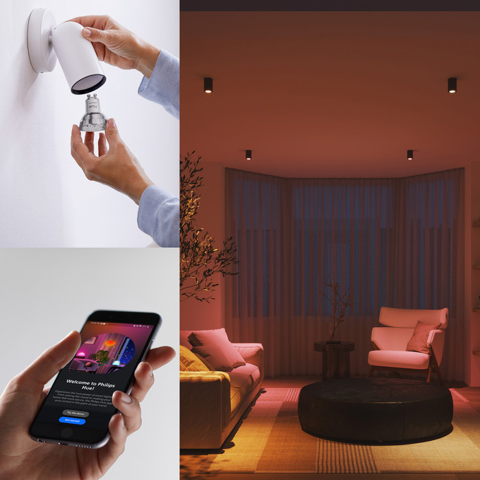 Philips Hue Essential White and Color GU10 3-pack product in gebruik