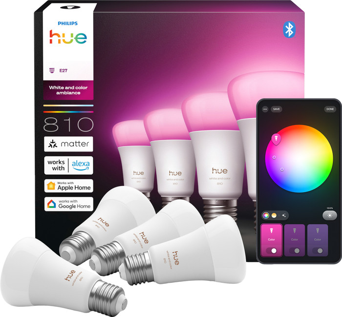 Philips Hue A60 White and Color E27 810lm 4-pack Main Image