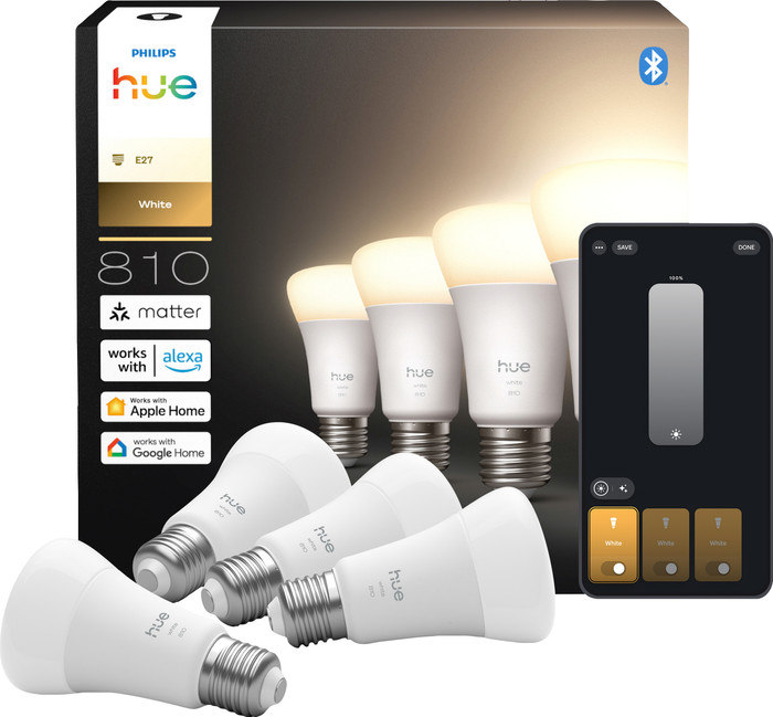 Philips Hue A60 White E27 810lm 4-pack Main Image