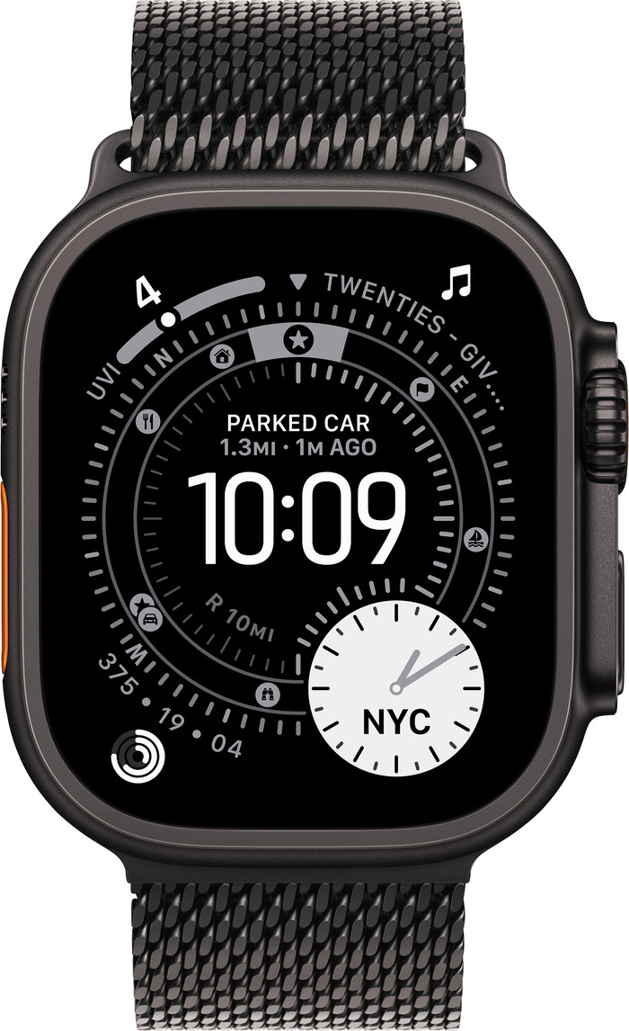 Apple Watch Ultra 3 Cellular 49mm Zwart Milanese Band L voorkant
