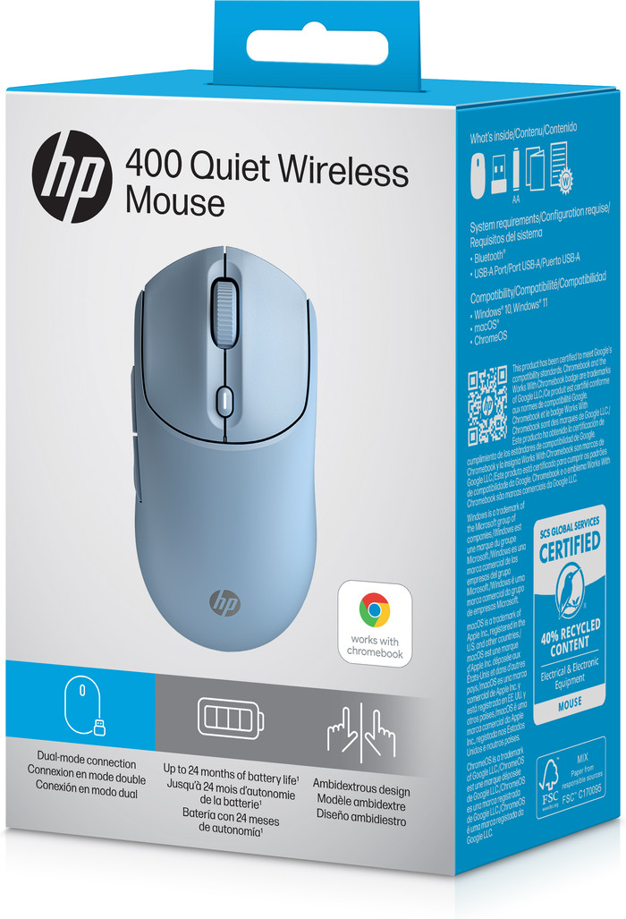 HP 400 Silent Wireless Mouse Blue packaging