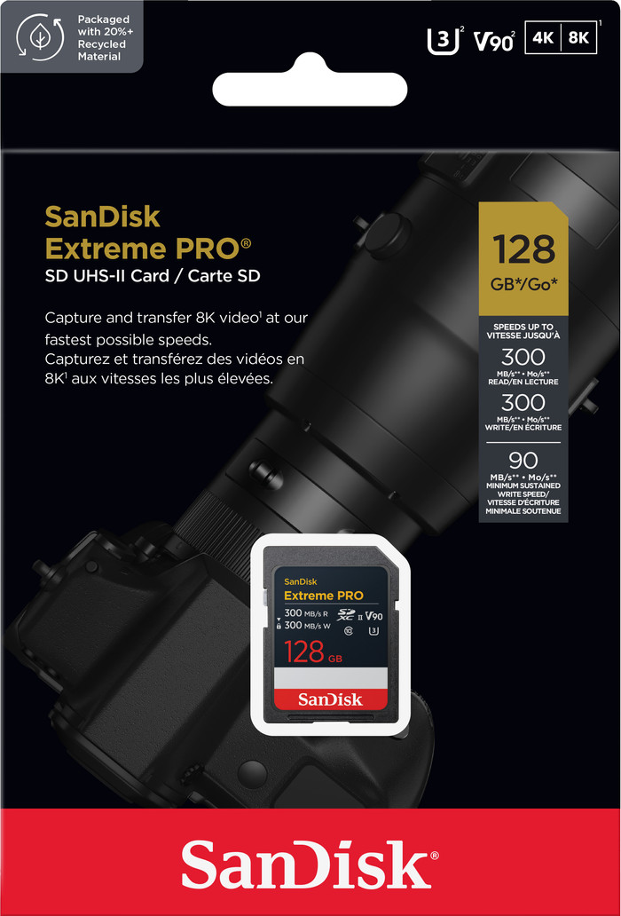 SanDisk SDXC Extreme PRO 128GB 300MB/s packaging