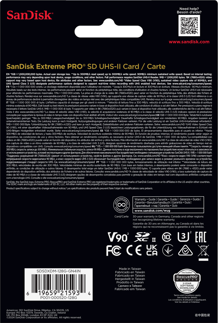 SanDisk SDXC Extreme PRO 128GB 300MB/s packaging