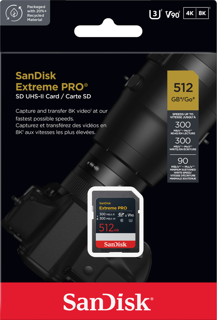 SanDisk SDXC Extreme PRO 512GB 300MB/s packaging