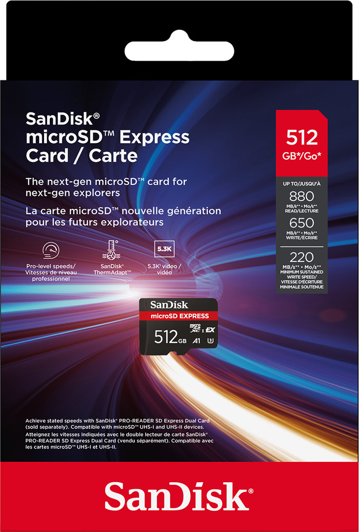 SanDisk MicroSD Express Card 512GB 650MB/s verpakking