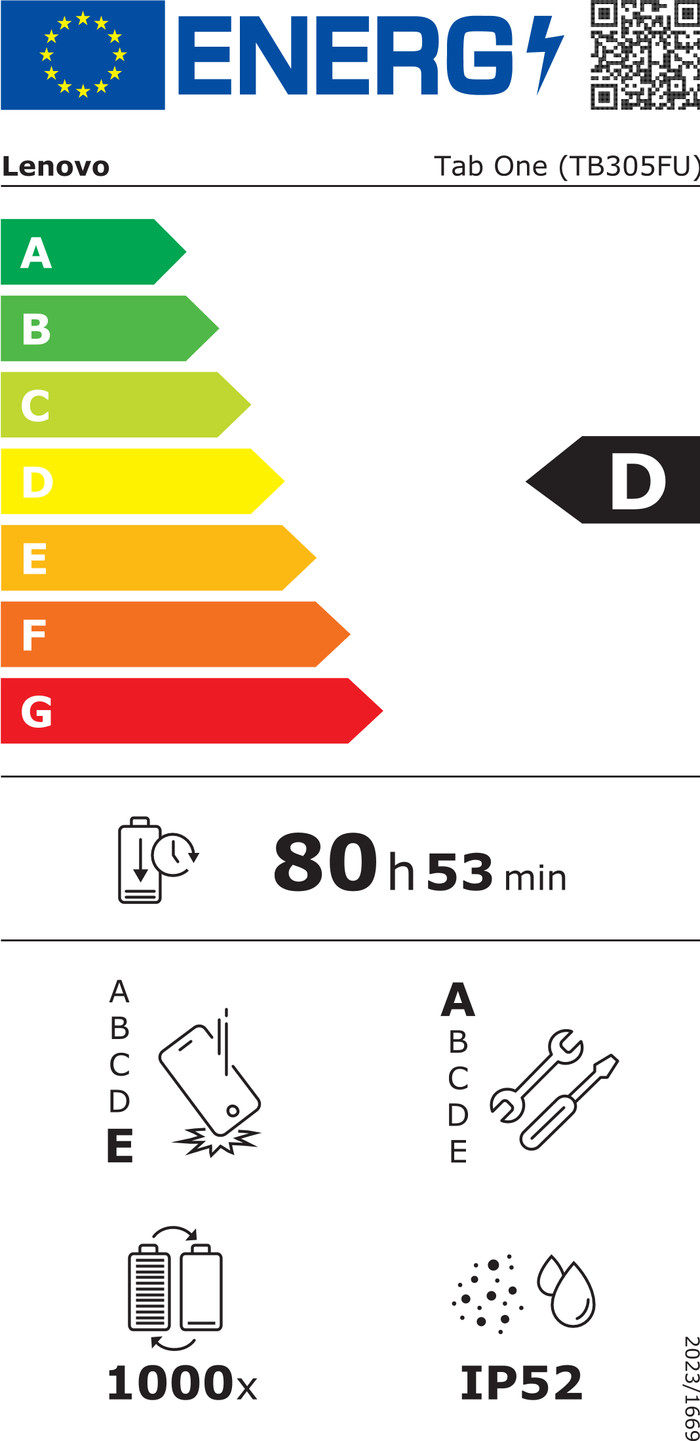 Lenovo Tab One 8.7 inches 64GB WiFi Gray with Bumper Case energy label