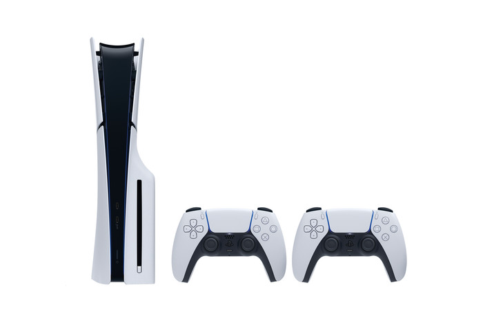 PS5 Slim Disc Edition + Ghost of Yotei + Covers Zwart + Extra Controller Wit + Oplaadstation voorkant