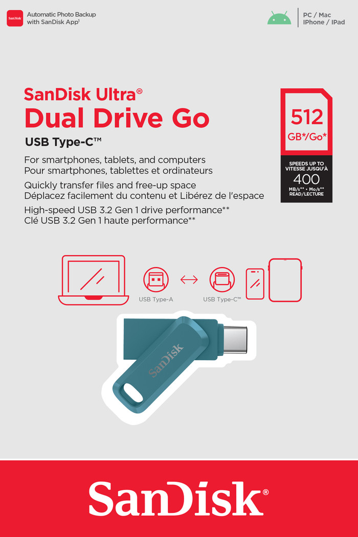 SanDisk Ultra Dual Drive USB-C 512GB Navagio Bay packaging
