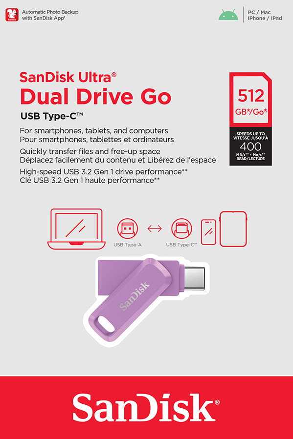 SanDisk Ultra Dual Drive Usb C 512GB Lavender verpakking
