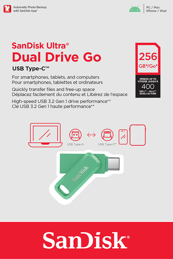 SanDisk Ultra Dual Drive USB-C 256 Go Absinthe Green emballage