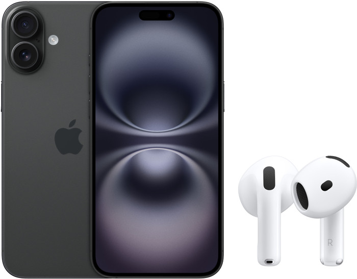 Apple iPhone 16 128GB Black + AirPods 4 Active Noise Cancellation Main Image