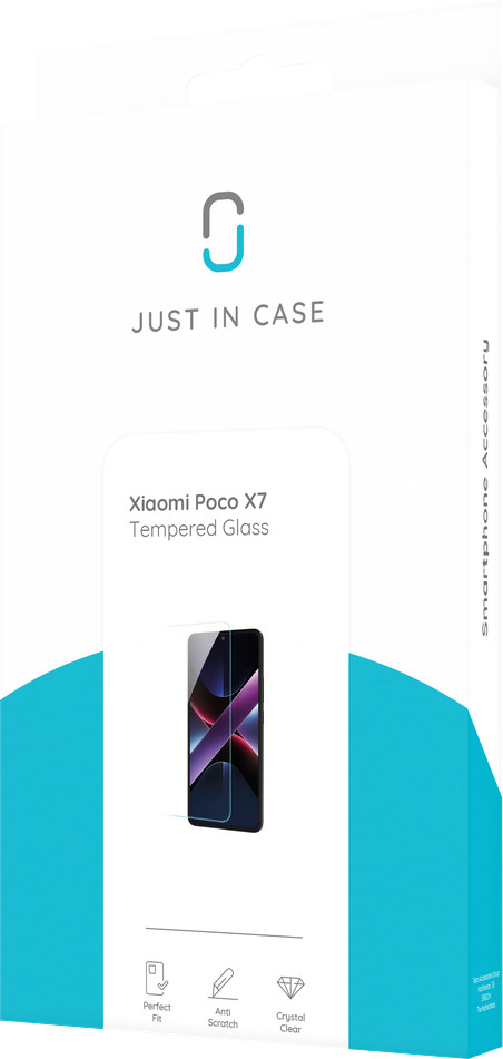 Just In Case Tempered Glass Poco X7 Screenprotector verpakking