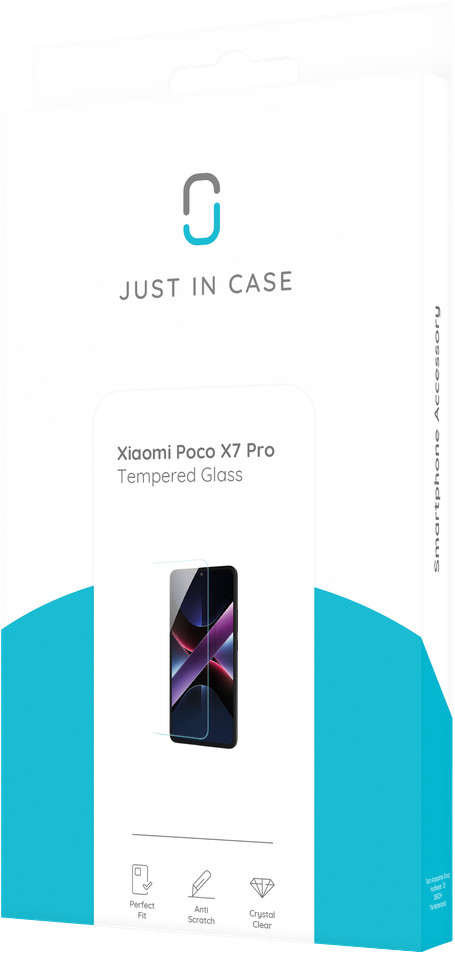 Just In Case Tempered Glass Poco X7 Pro Screenprotector verpakking