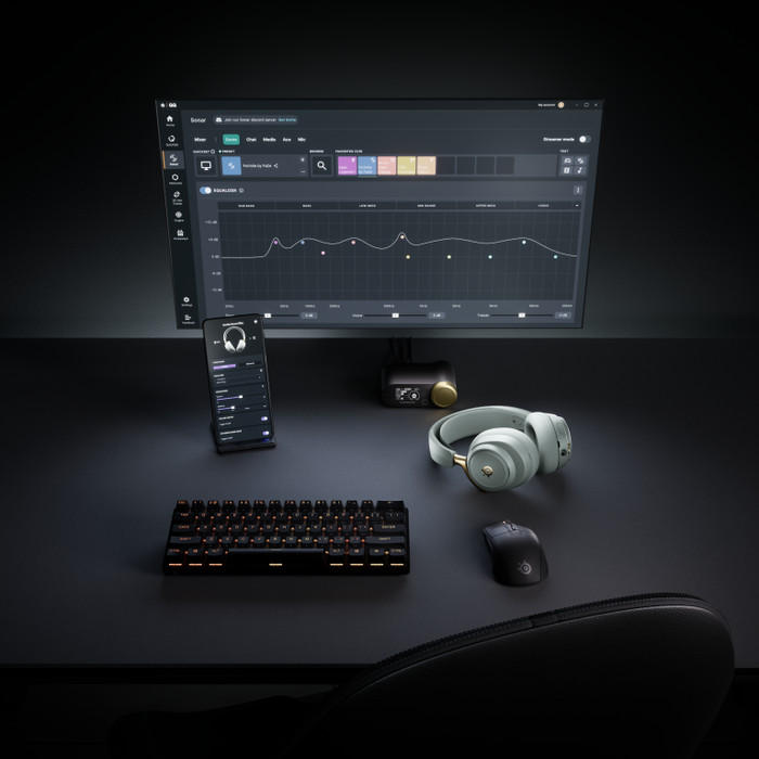 SteelSeries Arctis Nova Elite Sage & Gold product in gebruik