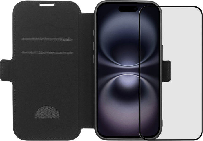 BlueBuilt Apple iPhone 17 Book Case Leer Zwart + BlueBuilt iPhone 17 Screenprotector Glas Main Image