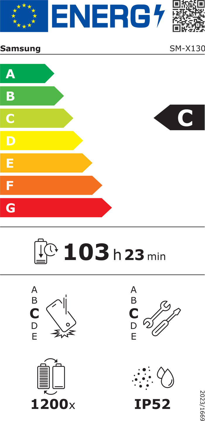 Samsung Galaxy Tab A11 8,7 inch 64GB Wifi Zilver energielabel