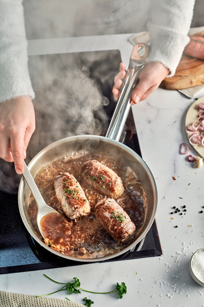 Demeyere Cosi 3 RVS Koekenpan 32 cm product in gebruik