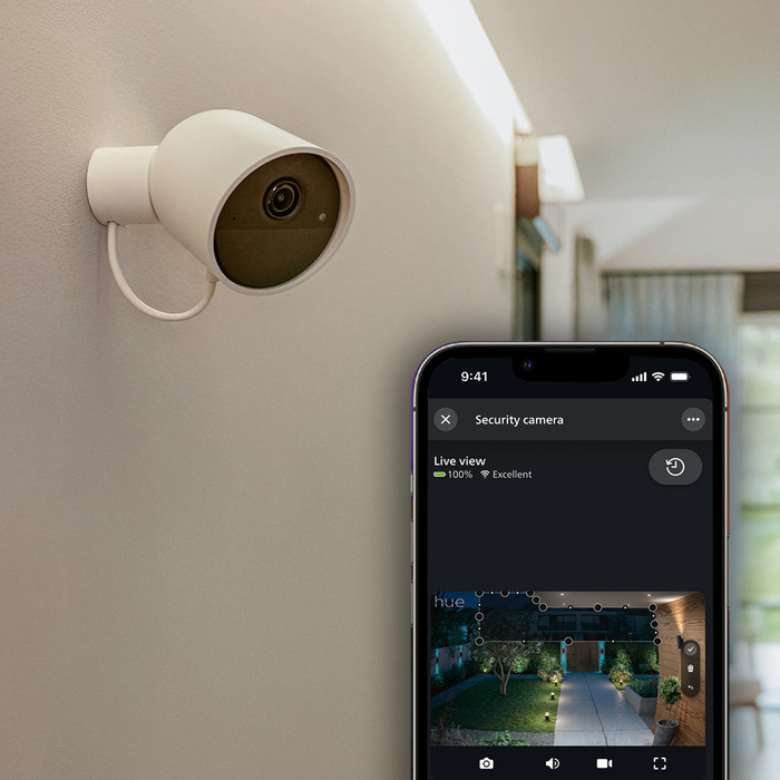 Philips Hue Secure Cam 2K Wired White product in use