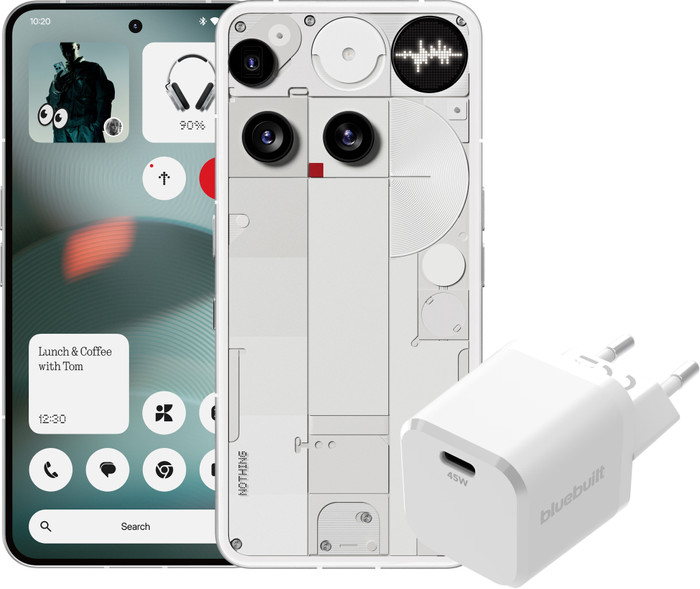 Nothing Phone (3) 256GB Wit 5G + BlueBuilt Oplader met Usb C Poort 45W Wit Main Image