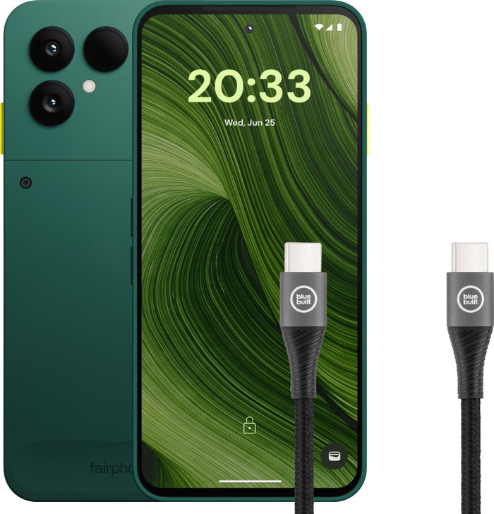 Fairphone 6 256GB Groen 5G + BlueBuilt Usb C naar Usb C Kabel 1,5m Nylon Zwart Main Image