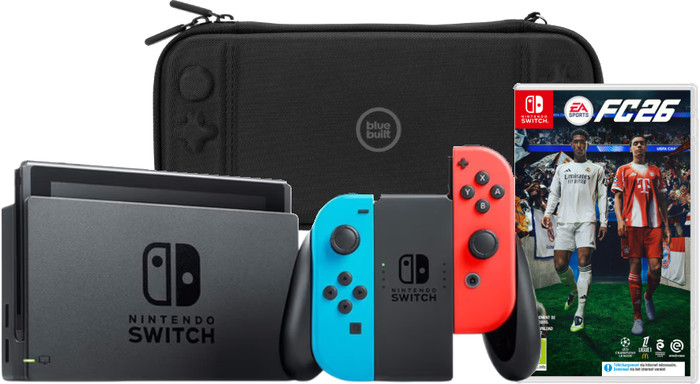 Nintendo Switch Rood/Blauw + EA Sports FC 26 + BlueBuilt Beschermhoes Main Image