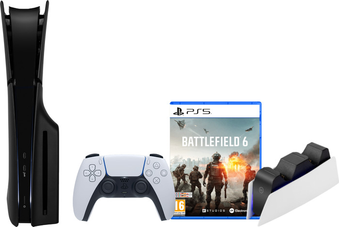 PlayStation 5 Slim Disc Edition + Battlefield 6 + Covers Zwart + Oplaadstation Main Image