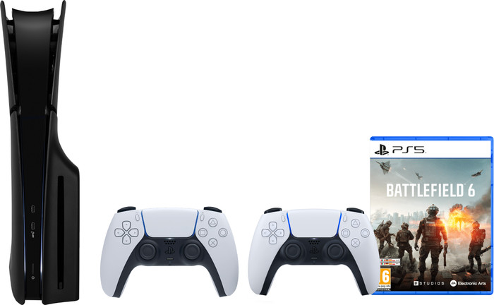 PlayStation 5 Slim Disc Edition + Battlefield 6 + Covers Zwart + Extra Controller Wit Main Image