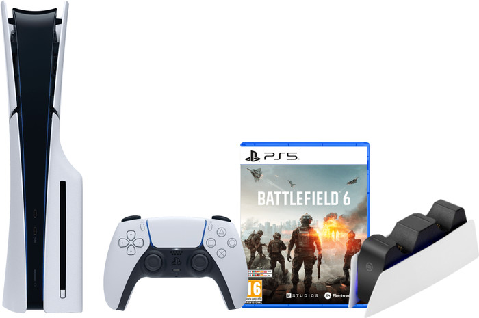 PlayStation 5 Slim Disc Edition + Battlefield 6 + Oplaadstation Main Image