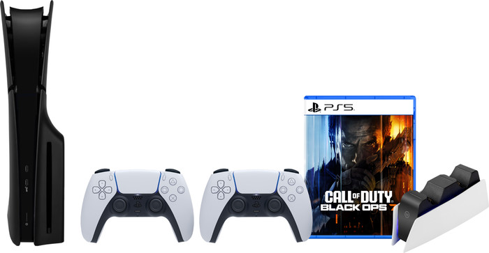 PS5 Slim Disc Edition + Black Ops 7 + Covers Black + Extra Controller White + Charging Dock Main Image