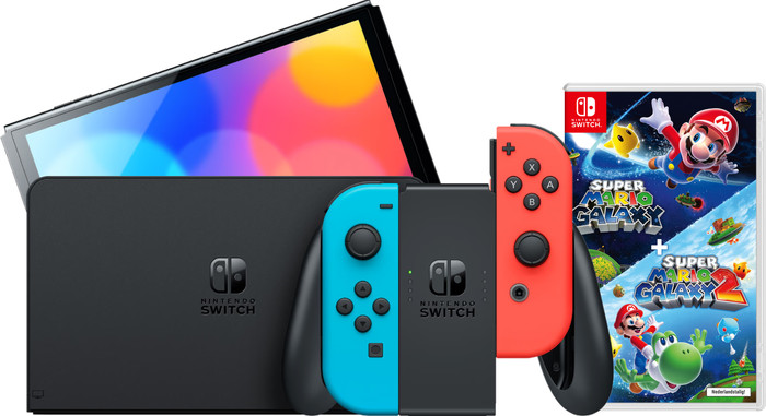 Nintendo Switch OLED Blauw/Rood + Super Mario Galaxy 1+2 Main Image