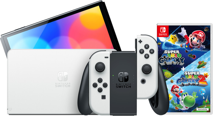 Nintendo Switch OLED Wit + Super Mario Galaxy 1+2 Main Image