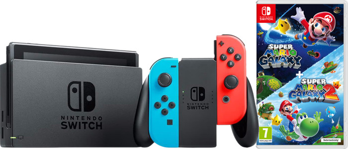 Nintendo Switch Rood/Blauw + Super Mario Galaxy 1+2 Main Image