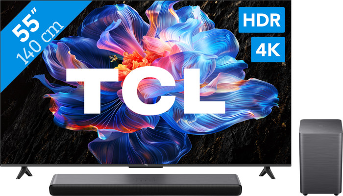 TCL 55" LED P61K 4K (2025) + TCL S55H 2.1 Barre de Son Main Image