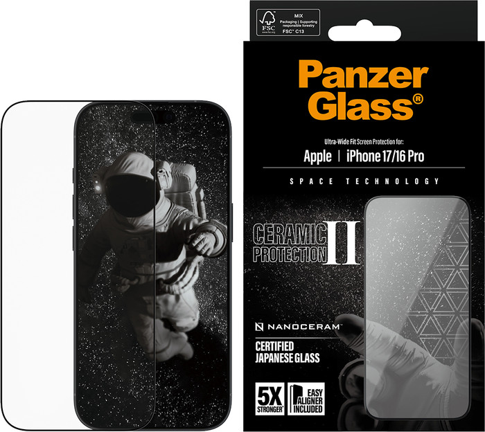 PanzerGlass Ultra-Wide Fit Ceramic II Apple iPhone 17 / 16 Pro Screen Protector packaging