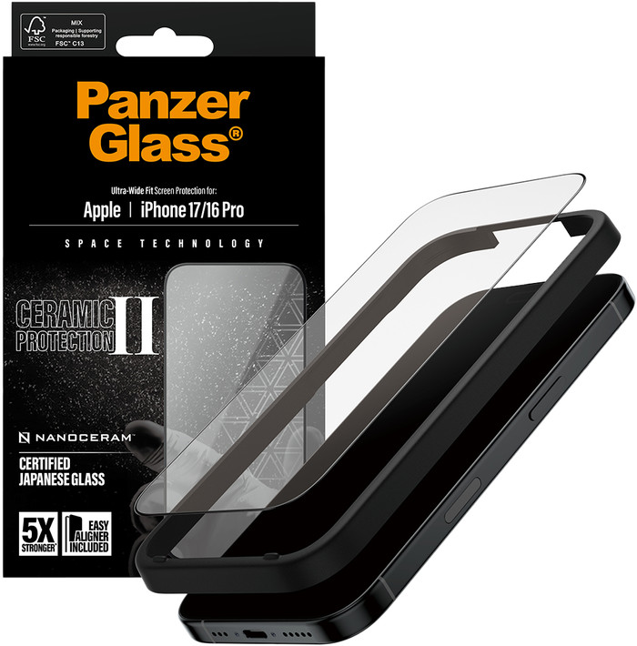 PanzerGlass Ultra-Wide Fit Ceramic II Apple iPhone 17 / 16 Pro Screen Protector packaging