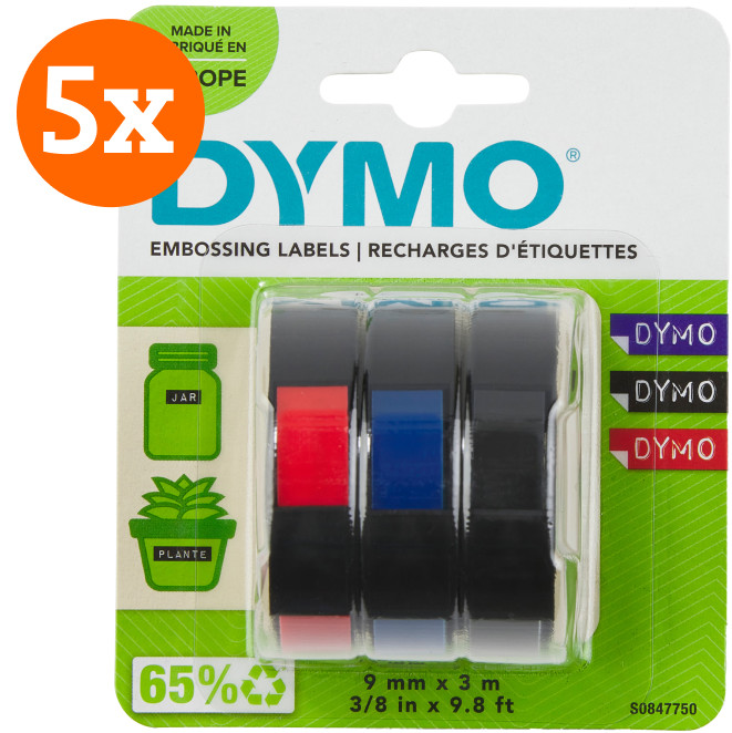DYMO Embossing Tape 9mm 3 kleuren 5-pack Main Image