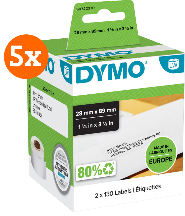 DYMO LabelWriter Adres Etiket 28 x 89 mm 260 stuks 5-pack Main Image