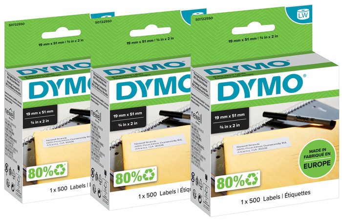 DYMO Étiquettes Amovibles 19 x 51 mm 500 Pièces Lot de 3 Main Image