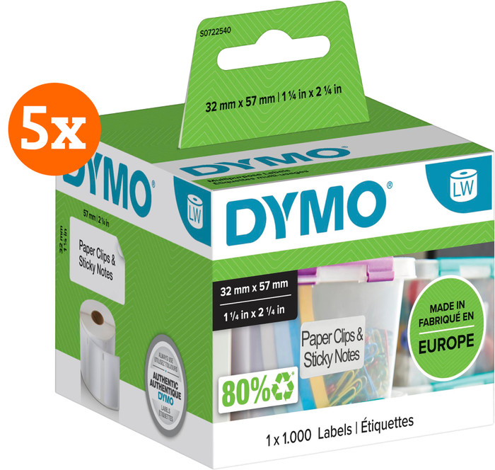 DYMO Verwijderbaar Etiket 32x57mm 1000 stuks 5-pack Main Image