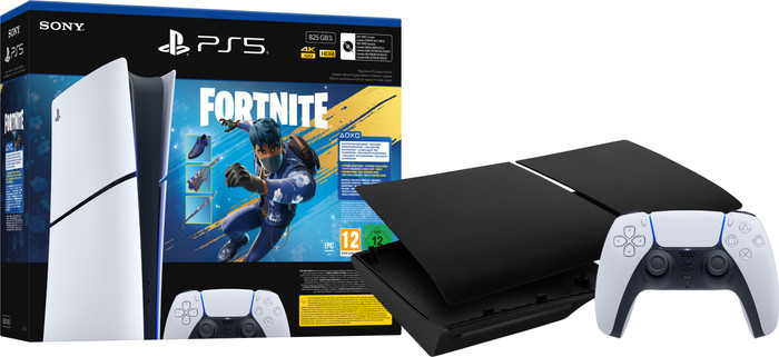 PlayStation 5 Slim Slim Edition + Pack Fortnite + Façades Noir + Manette Supplémentaire Blanc Main Image