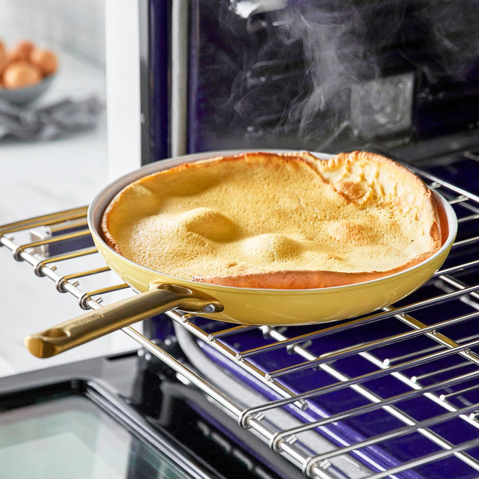 GreenPan Padova Reserve 20cm + 26cm Frying Pan Set Sunshine Yellow product in use