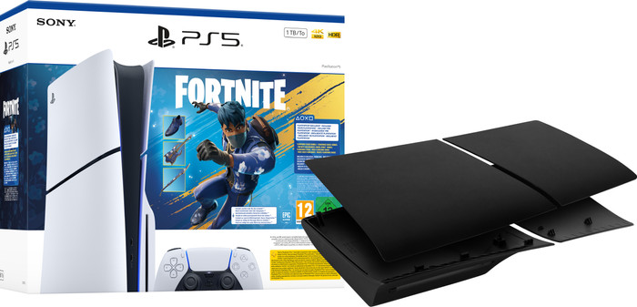PlayStation 5 Slim Disc Edition Fortnite bundel + Covers Zwart Main Image