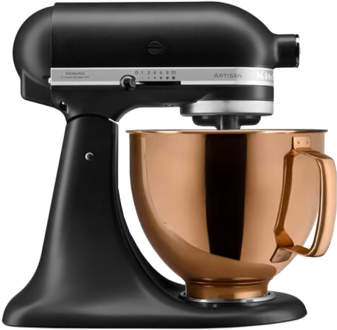 KitchenAid Artisan Mixer 5KSM125EBM Mat Zwart + Design Mengkom Koper Main Image