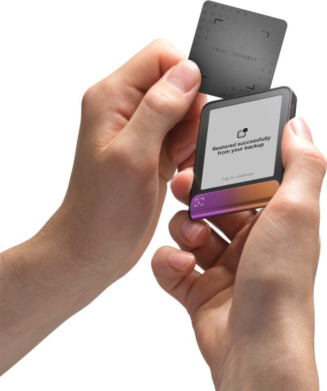 Ledger Flex incl. Recovery Key Ferro Fuchsia product in gebruik