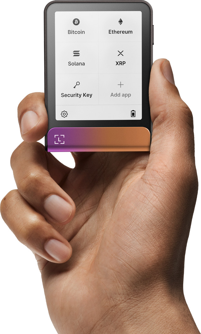 Ledger Flex incl. Recovery Key Ferro Fuchsia product in gebruik