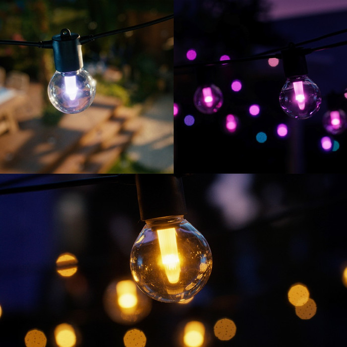 Philips Hue Festavia Outdoor Lichtslinger - 21 meter - 30 lampen + Dimmer product in gebruik