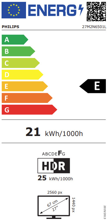 Philips Evnia QD-OLED 27M2N6501L/00 energy label