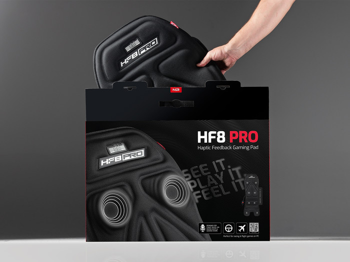 Next Level Racing HF8 PRO Haptische Feedback Gaming Pad verpakking